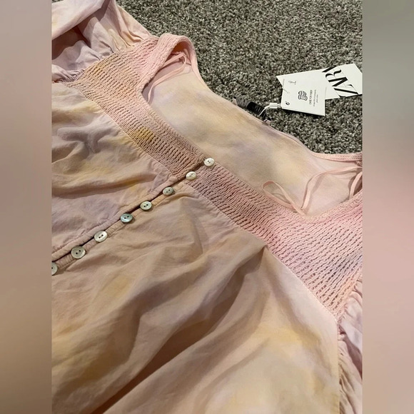 NWT Zara balloon sleeve peplum tie dye blouse, size medium - Picture 7 of 9